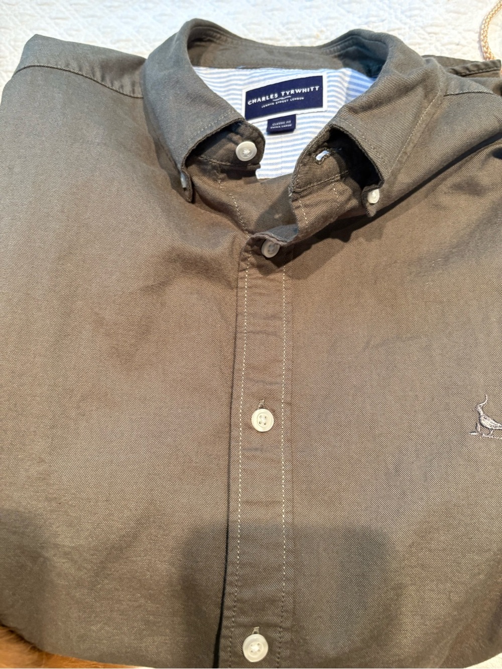 Charles Tyrwhitt London Army Olive Green Cotton Button-Down Shirt Like New